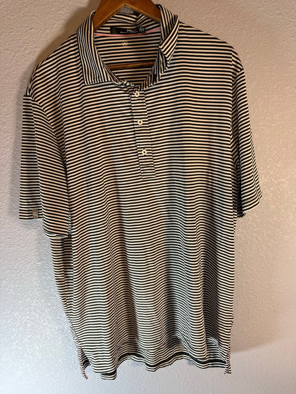 RLX Ralph Lauren XL Black White Striped Golf Polo Shirt